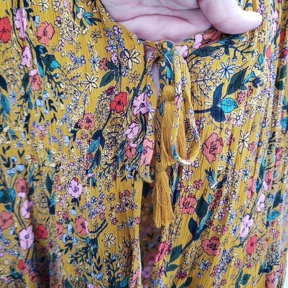 I The Wild Floral Cardigan Womens Medium Mustard Yellow Boho Peasant Tie Front - Picture 10 of 12